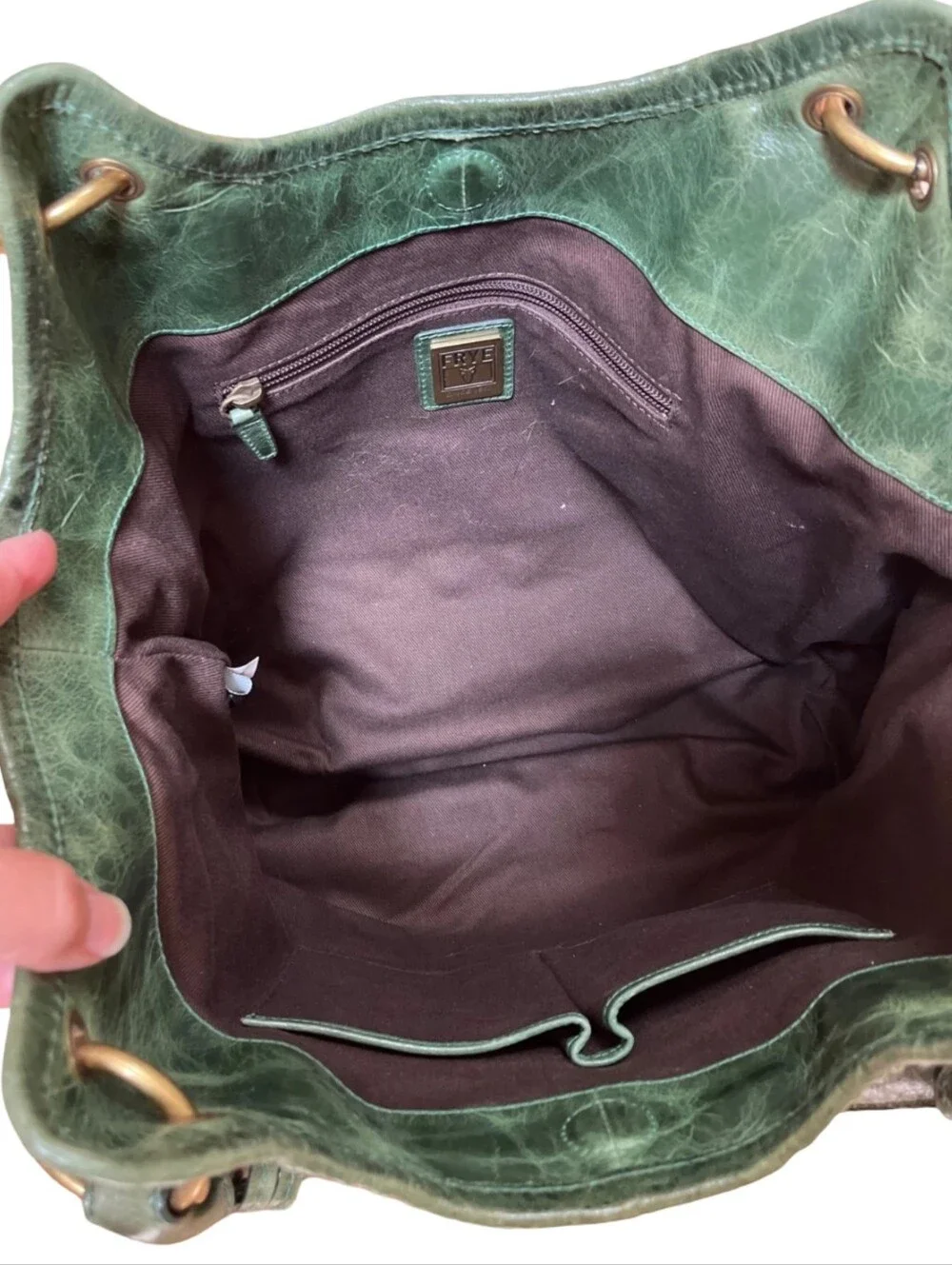 Frye Jade Layla Whipstitch XL Hobo Purse Western distressed green leather Bag